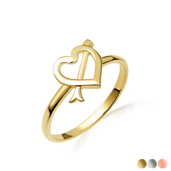 Solid Gold Cupid's Arrow Heart Love Ring/Ring, Size 4
