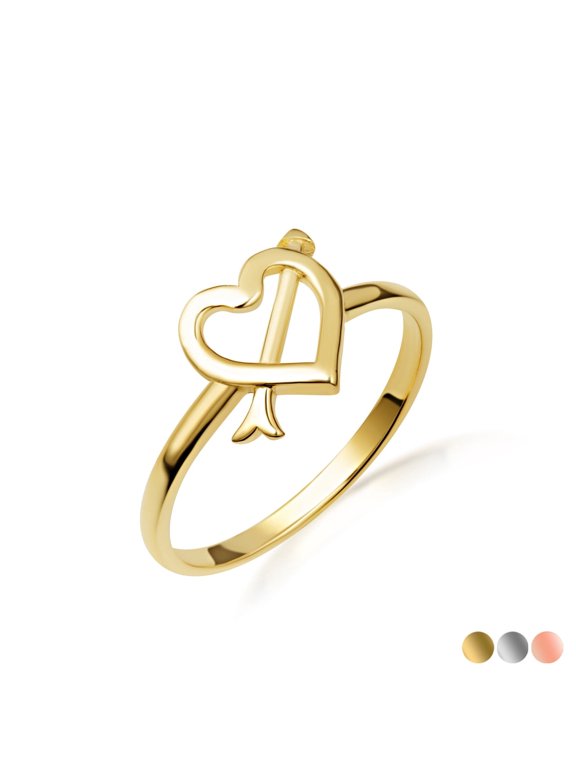 Solid Gold Cupid's Arrow Heart 10K Love Ring/Ring, Size 7