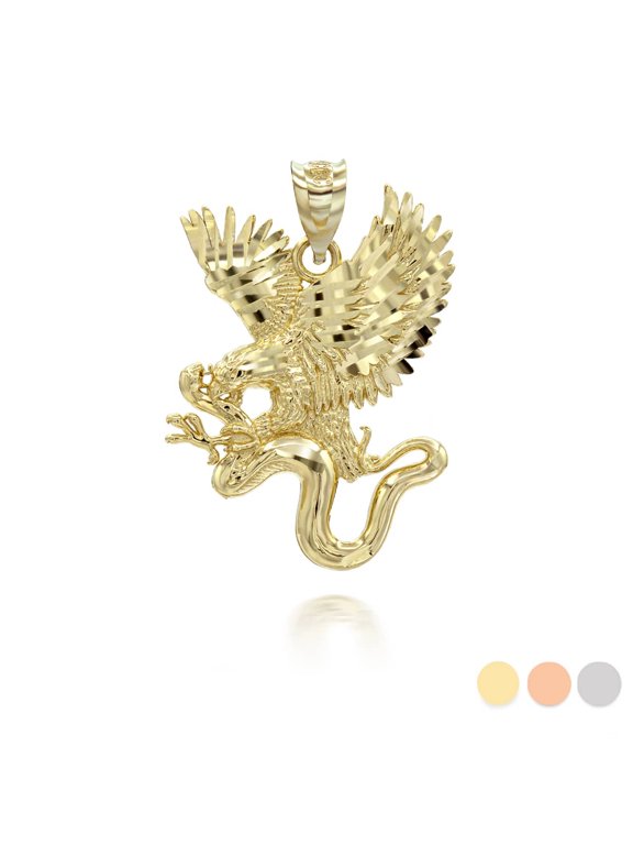 Solid Gold Diamond Cut Eagle Snake Pendant Necklace(10K Yellow Gold, Pendant)