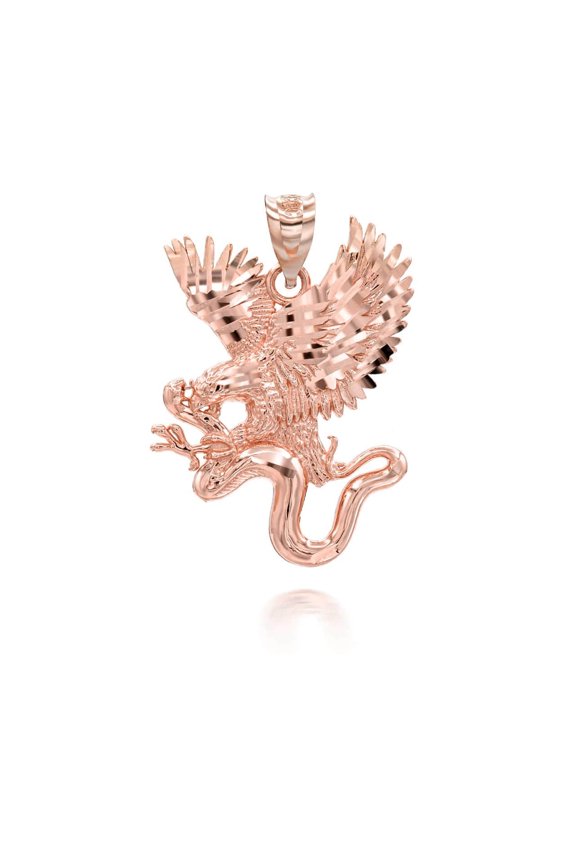 Solid Gold Diamond Cut Eagle Snake Pendant Necklace(14K Rose Gold, Pendant)