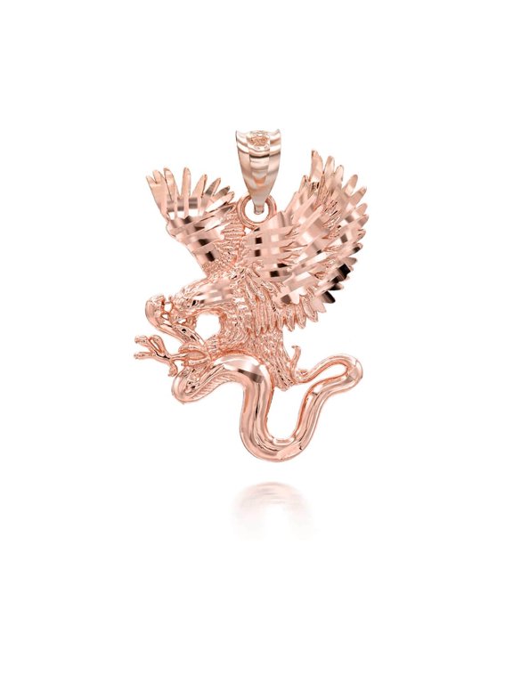Solid Gold Diamond Cut Eagle Snake Pendant Necklace(14K Rose Gold, Pendant)