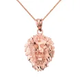 thumbnail image 1 of Solid Gold Diamond Cut Roaring Lion Head (14K Rose Gold, Pendant with 18" chain), 1 of 2