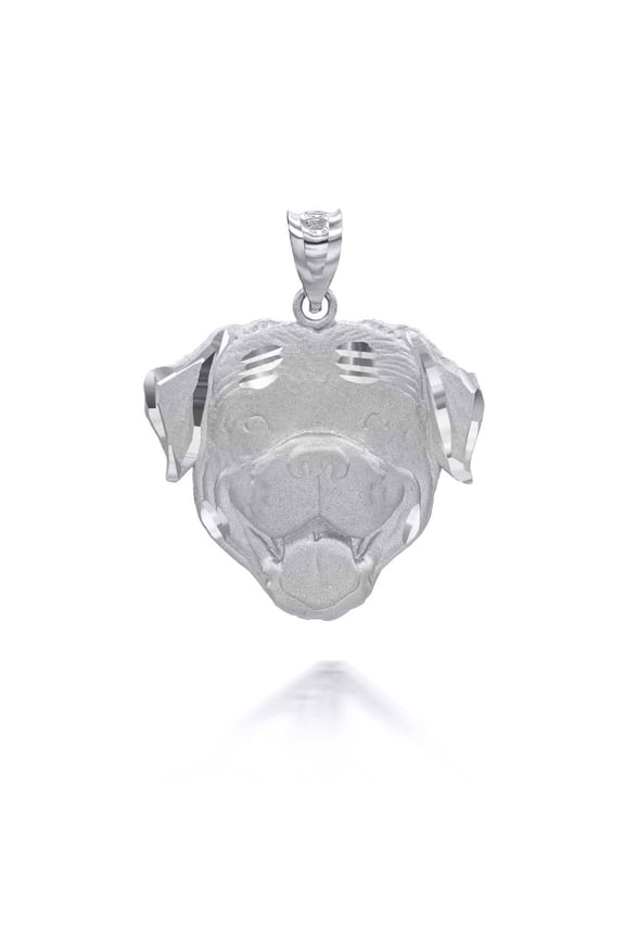 Solid Gold Diamond Cut Rottweiler Pet Dog Pendant Necklace(10K White Gold, Pendant)