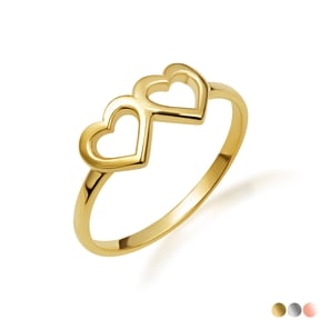 Solid Gold Double 10K Heart Band Ring / Ring, Size 4