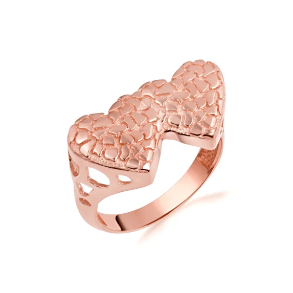 Solid Gold Double Heart Nugget Ring (10K Rose Gold,Size 7.5)