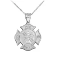 thumbnail image 1 of Solid Gold Fire Department Firefighter Badge (10K White Gold, Pendant with 18" chain), 1 of 2