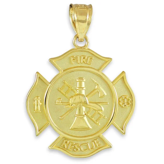 Solid Gold Fire Department Firefighter Badge (10K Yellow Gold, Pendant)