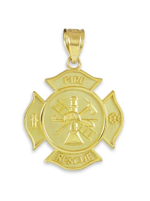 Solid Gold Fire Department Firefighter Badge (10K Yellow Gold, Pendant)