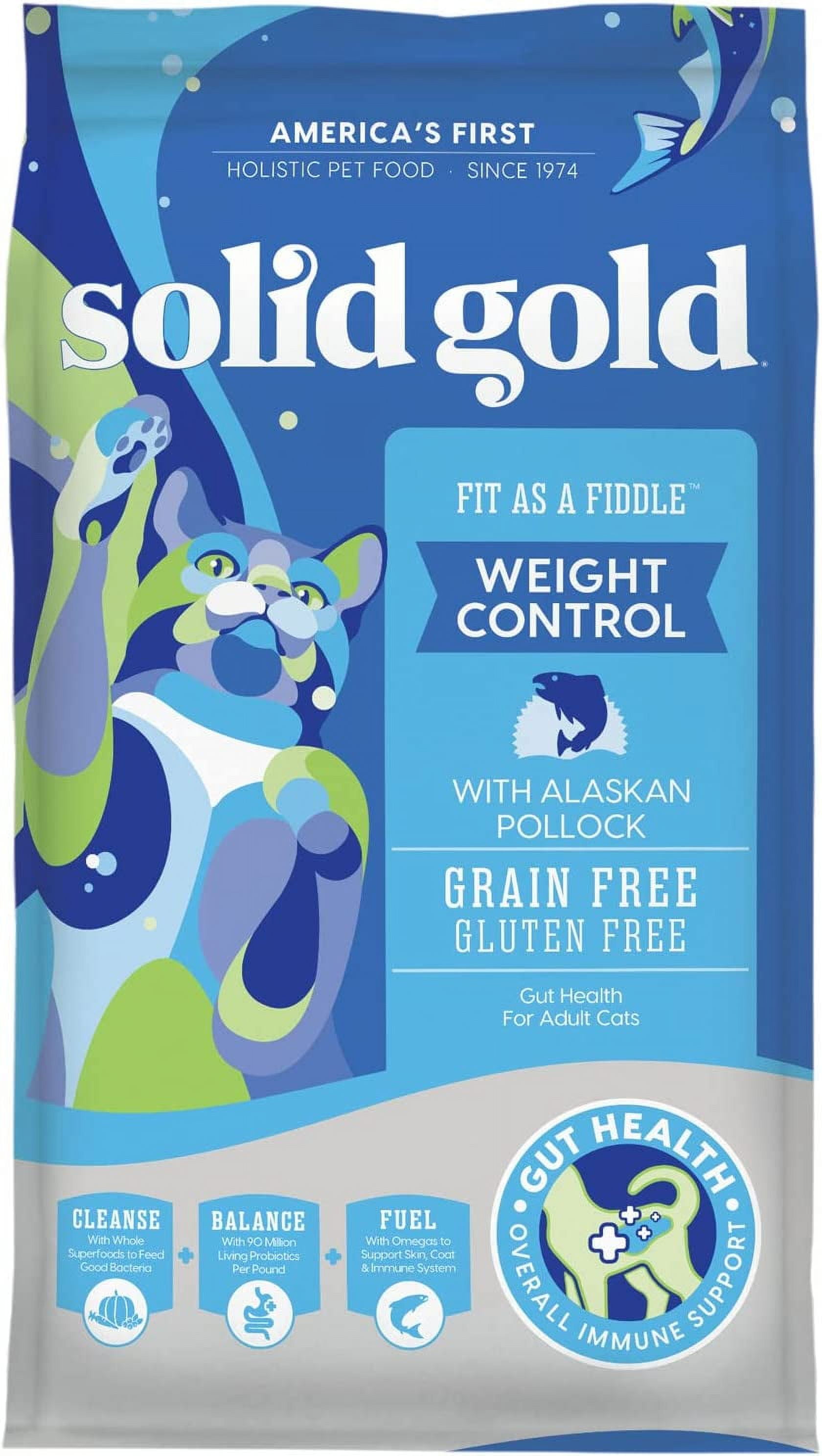 Solid Gold Fit as a Fiddle Weight Control Dry Cat Food, Low Calorie, Grain Free, Alaskan Pollock, 3lb Bag