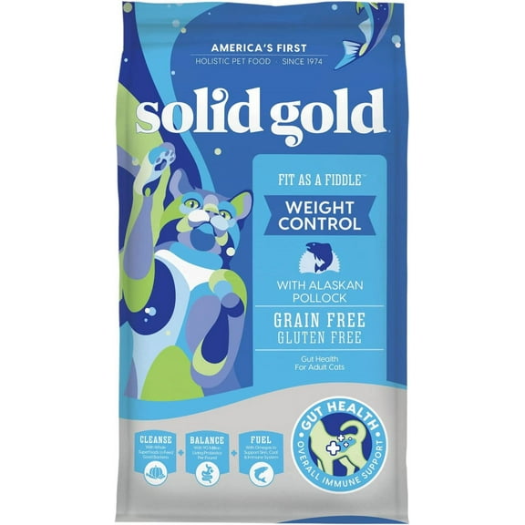 Solid Gold Fit as a Fiddle Weight Control Dry Cat Food, Low Calorie, Grain Free, Alaskan Pollock, 3lb Bag