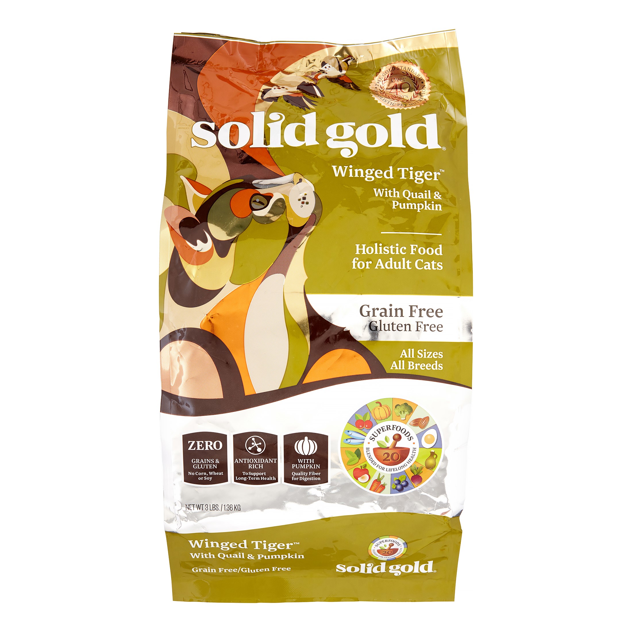 Solid gold winged tiger cat food