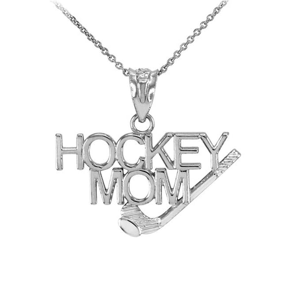Solid Gold HOCKEY MOM Sports (10K White Gold, Pendant with 22" chain)