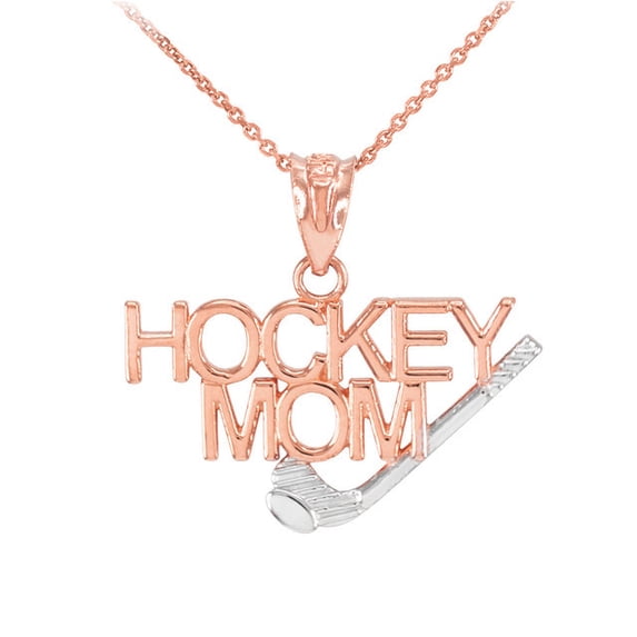 Solid Gold HOCKEY MOM Sports (14K Rose Gold, Pendant with 18" chain)