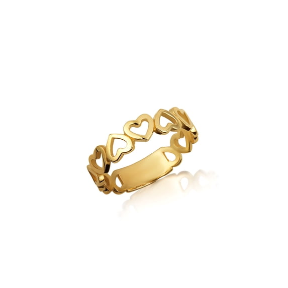 Solid Gold Heart Band Ring (10K Yellow Gold,Size 4)