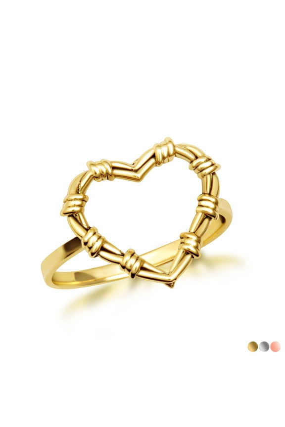 Solid Gold Heart Crown of Thorns Jesus Christ Ring 10K , Size 9