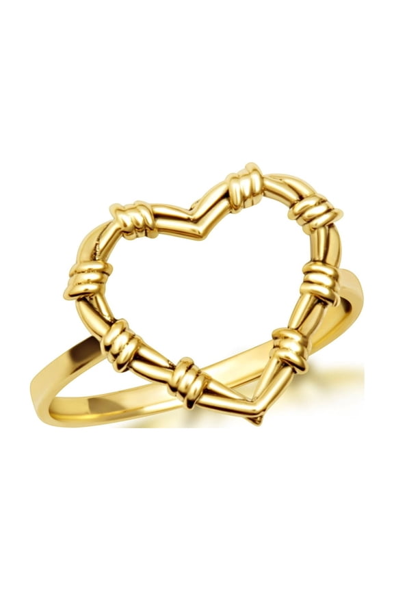 Solid Gold Heart Crown of Thorns Jesus Christ Ring 14K , Size 5