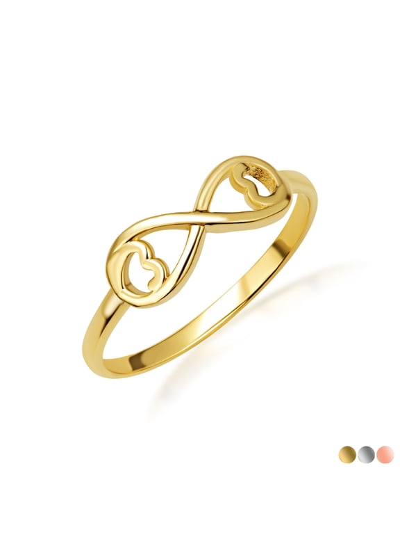 Solid Gold Infinity Double Heart 14K Love Ring/ Ring, Size 10