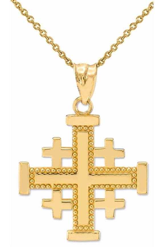 Solid Gold Jerusalem Cross Pendant Necklace (14K Yellow Gold, Pendant only)