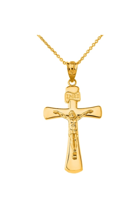 Solid Gold Jesus Christ Holy Cross MD Pendant Necklace (14K Yellow Gold, Pendant with 22" chain)