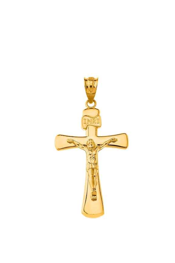 Solid Gold Jesus Christ Holy Cross SM Pendant Necklace (10K Yellow Gold, Pendant Only)