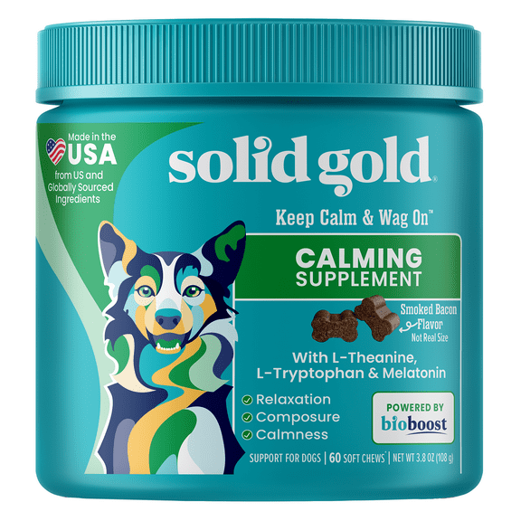 Solid Gold Keep Calm & Wag On Calming Supplement, For Dogs, Smoked Bacon, 60 Soft Chews, 3.8 oz (108 g)