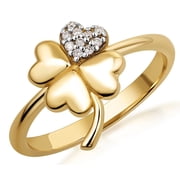 Solid Gold Lab Grown Diamond 4 Leaf Lucky Heart Clover Ring 14K, Size 9