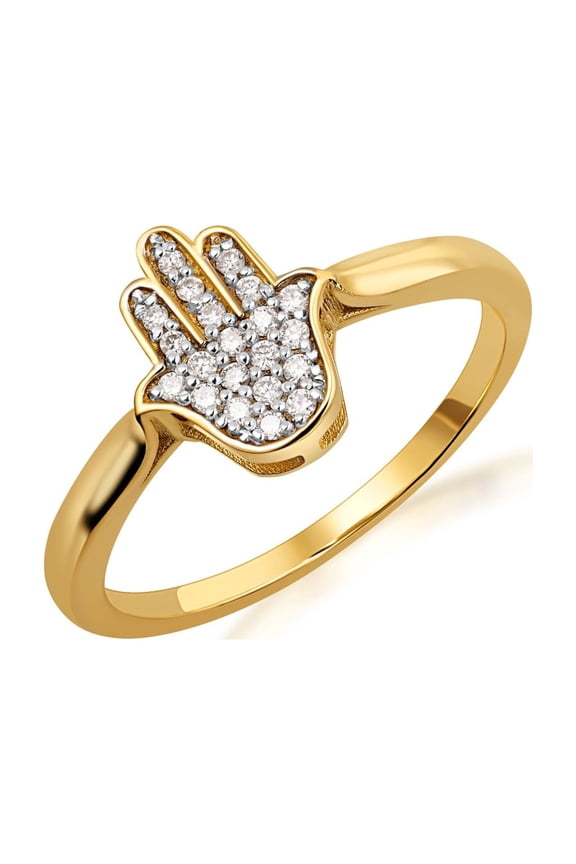 Solid Gold Lab Grown Diamond Hamsa Ring(10K Yellow Gold,Size 10)