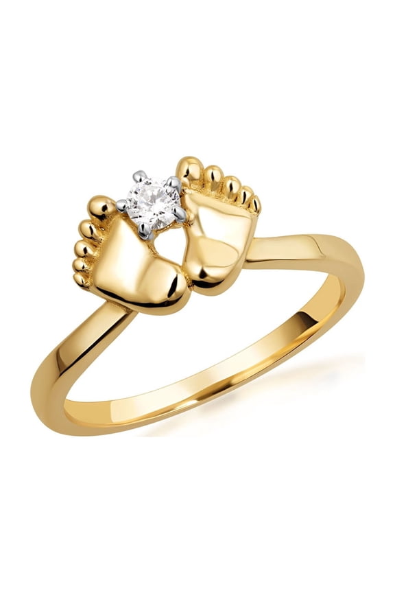 Solid Gold Lab Grown Diamond Tiny Feet Footprint Ring (10K Yellow Gold,Size 6)
