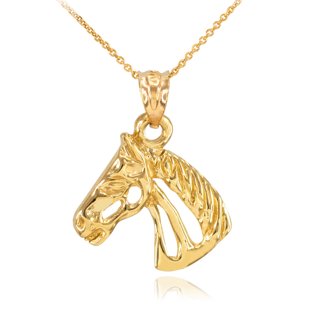Solid Gold Lucky Horse Head (10K Yellow Gold, Pendant with 16