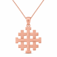 thumbnail image 1 of Solid Gold Matte Jerusalem "Crusaders" Cross (14K Rose Gold, Pendant with 22" chain), 1 of 4