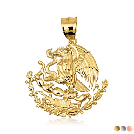 Solid Gold Mexican Eagle Pendant Necklace (1.28") (10K Yellow Gold, Pendant)