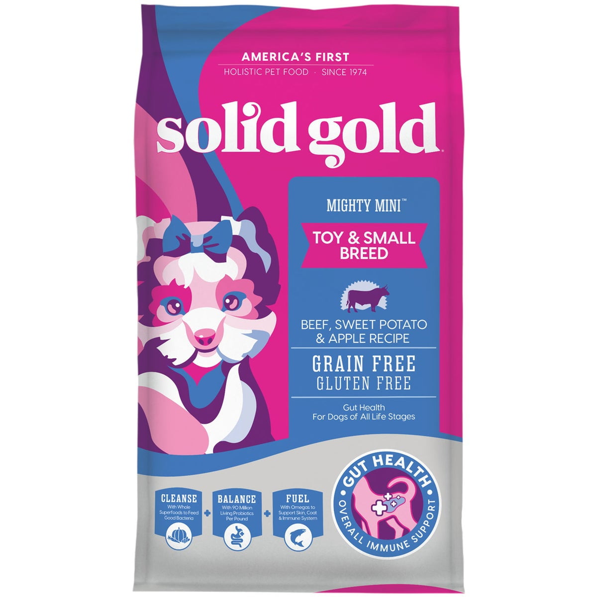Solid Gold Mighty Mini Small Breed Dog Food, Dry Dog Food for Toy Breed for Gut Health & Sensitive Stomach Support, Beef 4 lb
