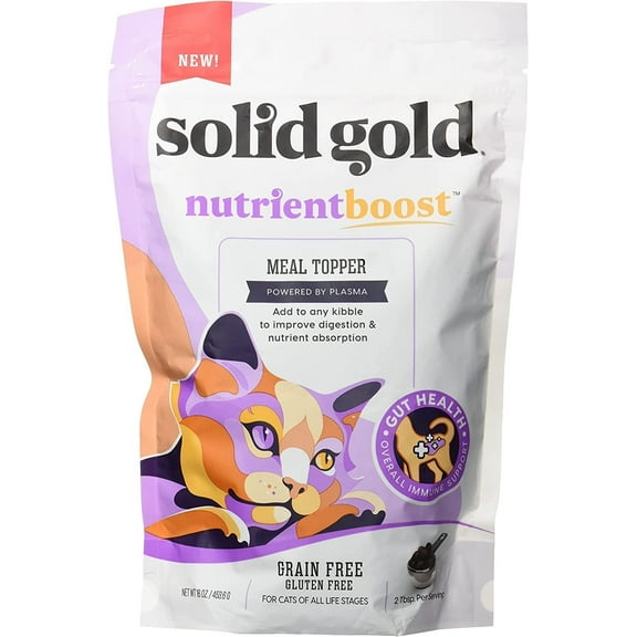 Solid Gold NutrientBoost Meal Topper for Cats - Plasma Infused Grain Free Food Topper Rich in Vitamins Minerals and Amino Acids - 1 Pound