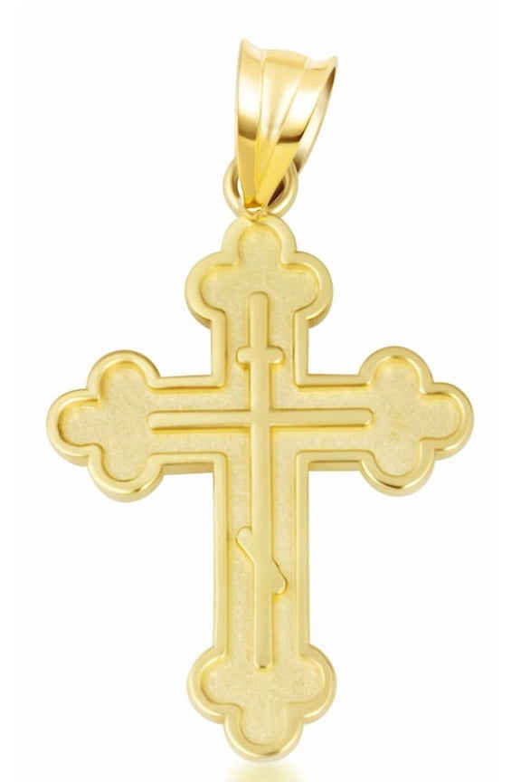 Solid Gold Orthodox Cross Pendant Necklace (10K Yellow Gold, Pendant Only)
