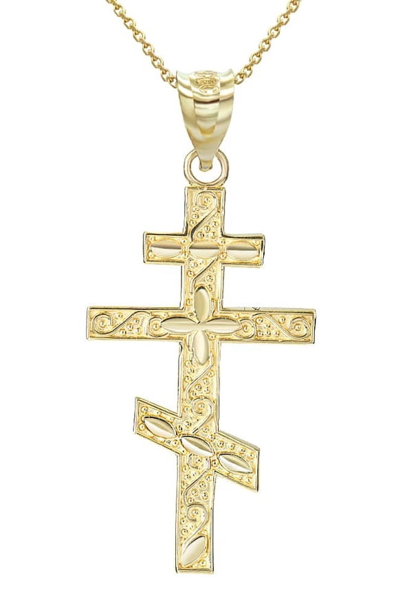 Solid Gold Orthodox Cross Pendant Necklace (14K Yellow Gold, Pendant with 22" chain)
