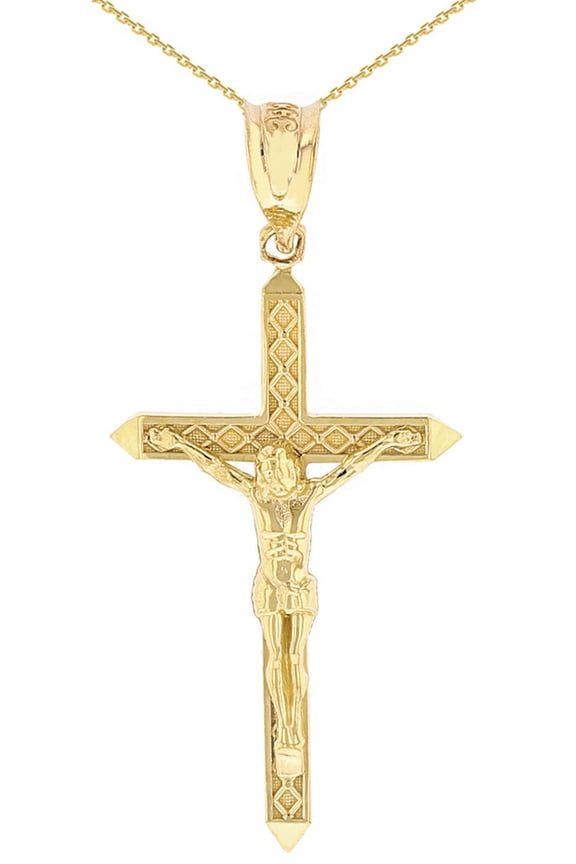 Solid Gold Passion Cross Crucifix Pendant Necklace 1.40" (35 mm) (14K Yellow Gold, Pendant only)