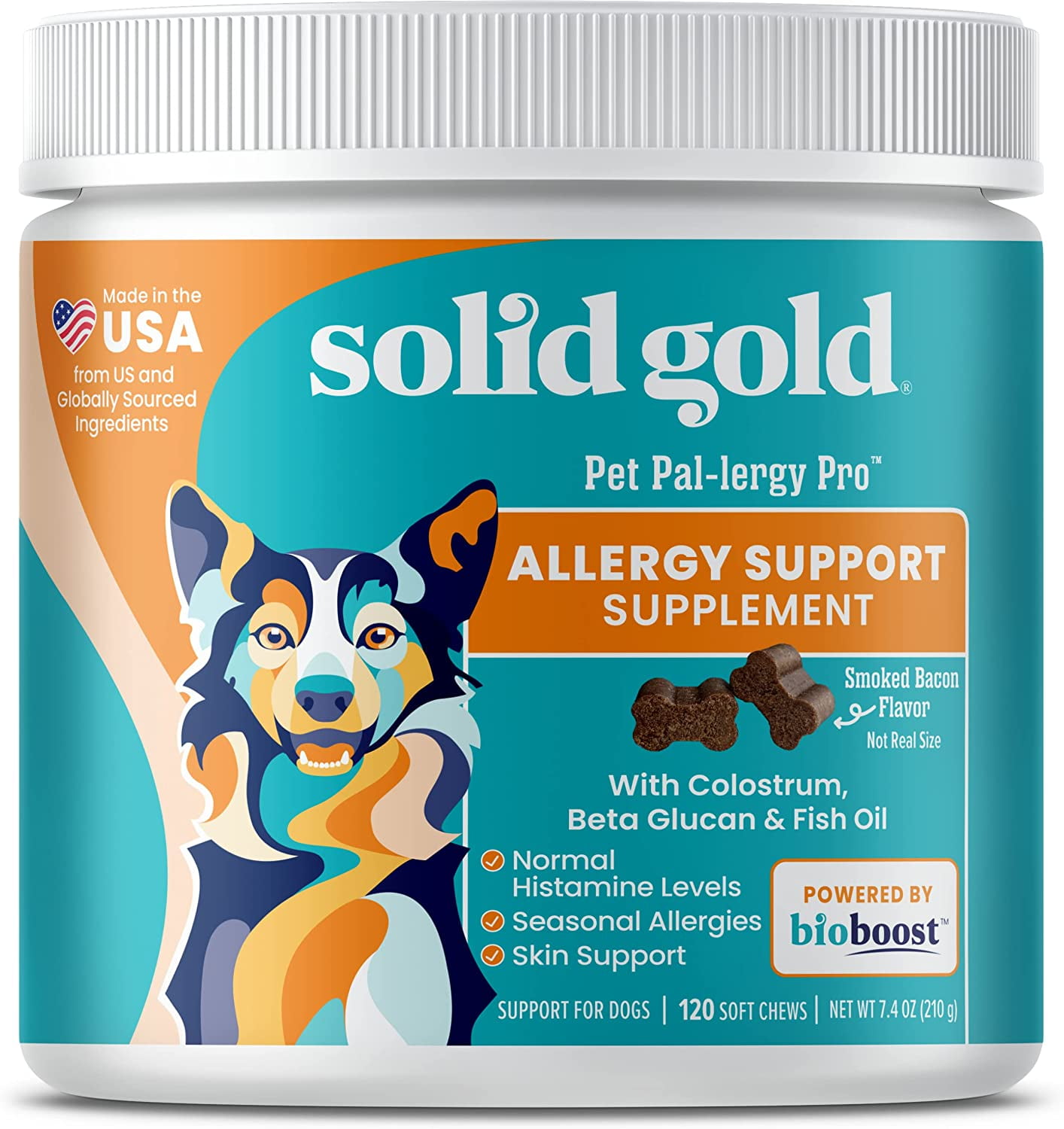 Solid Gold Pet Pal-lergy Pro, Allergy Supplement for Dogs, for Seasonal Allergies, Bacon Flavor 120 ct