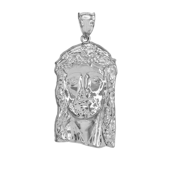 Solid Gold Polished Jesus Face (10K White Gold, Pendant with 18" chain)