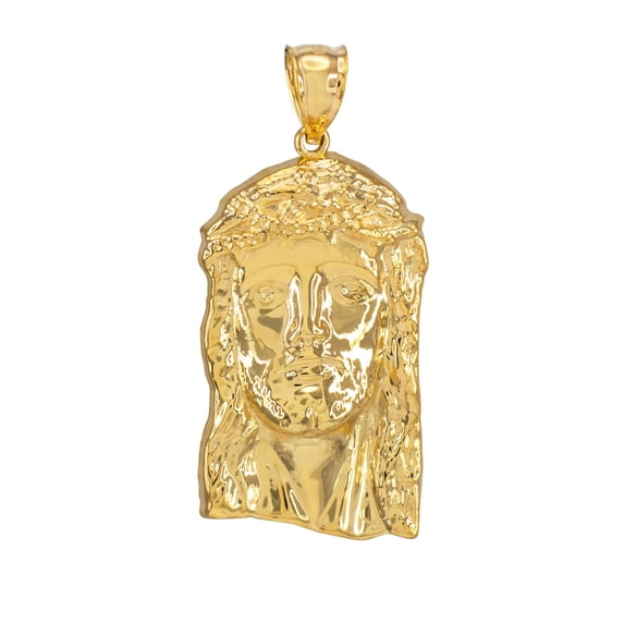 Solid Gold Polished Jesus Face (10K Yellow Gold, Pendant)