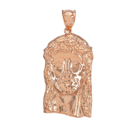 Solid Gold Polished Jesus Face (14K Rose Gold, Pendant)
