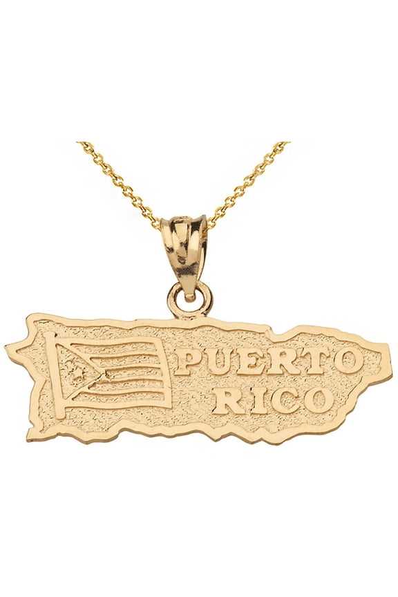 Solid Gold Puerto Rico Map Pendant Necklace (10K Yellow Gold Pendant with 20" chain)