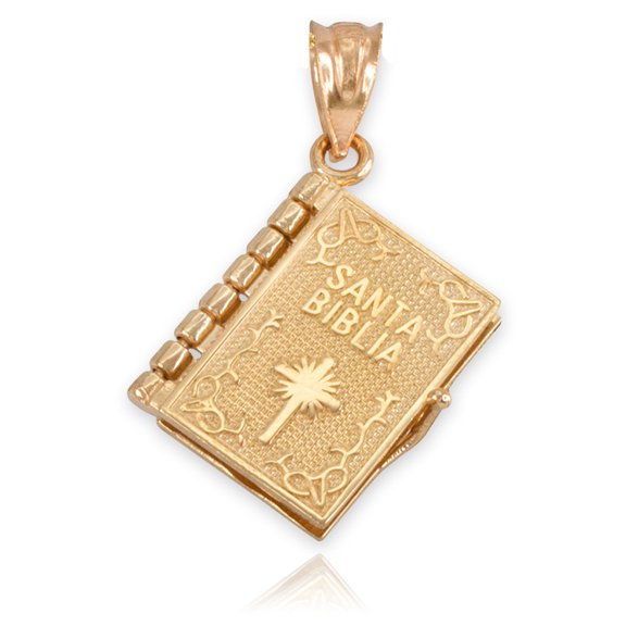 Solid Gold Santa Biblia Spanish Open Holy Bible (10K Yellow Gold, Pendant)