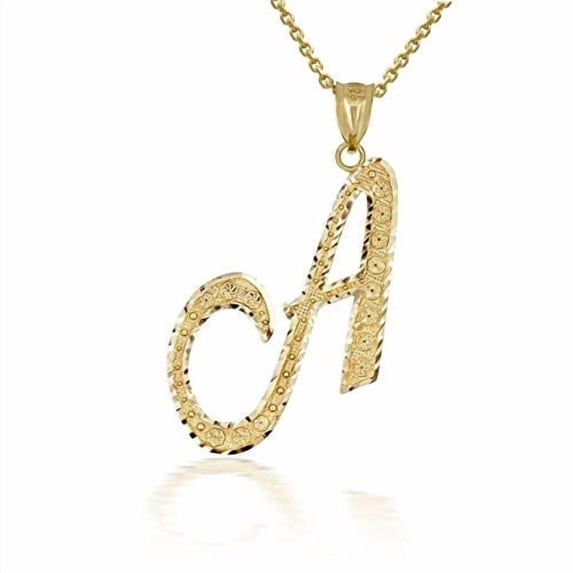 Solid Gold Script Cursive Initial "A-Z" (Pendant)