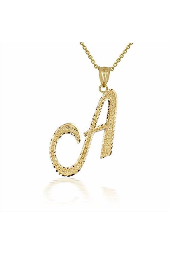 Solid Gold Script Cursive Initial "A-Z" (Pendant)