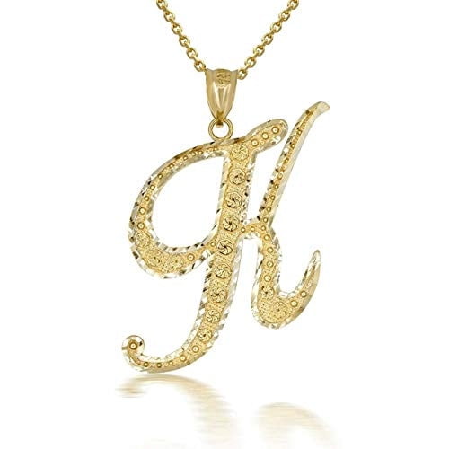 Solid Gold Script Cursive Initial "A-Z" (Pendant)
