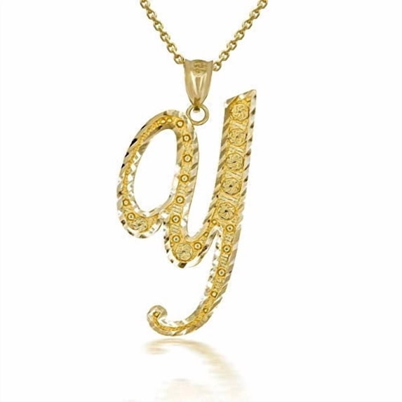 Solid Gold Script Cursive Initial "A-Z" (Pendant)