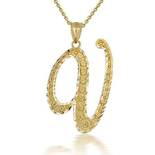 Solid Gold Script Cursive Initial "A-Z" (Pendant)