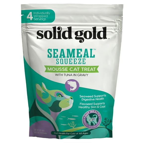 Solid Gold SeaMeal Squeeze Mousse Cat Treat with Tuna in Gravy, For Cats, All Ages, 4 Pouches, 0.5 oz (14 g) Each