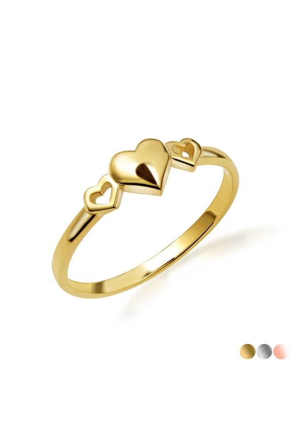Solid Gold Triple Heart 10K Love Ring /Ring, Size 10