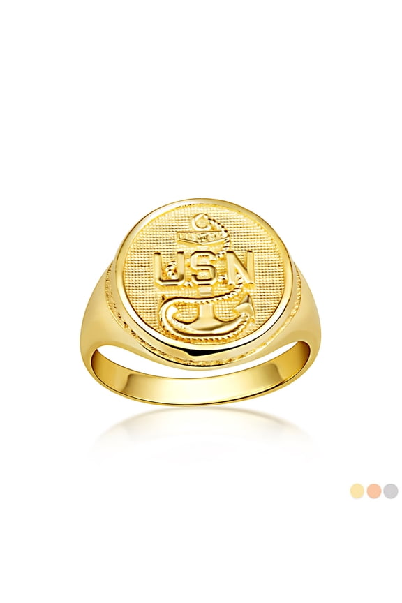 Solid Gold United States Navy Anchor Officially Licensed Chief Petty Officer Signet Ring (Round) (10K Yellow Gold,Size 9)